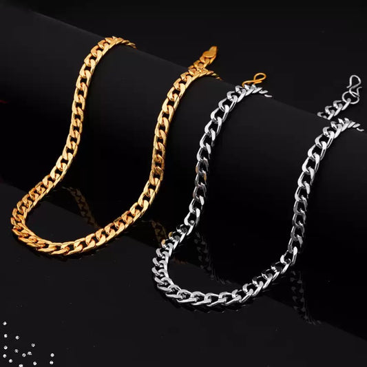 Gujju Combo Of 1 Gram Gold Plated Chain And Silver Plated  Stainless Steel Chain For Boys And Men's