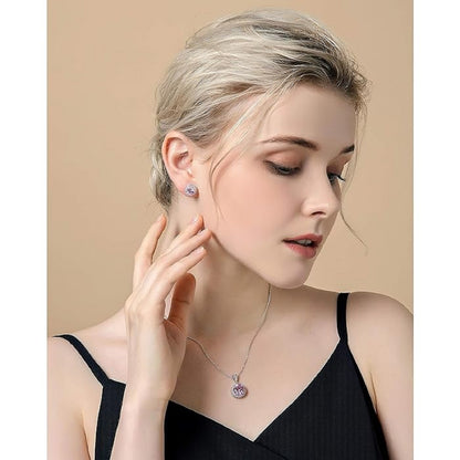Diamond Pendant And Silver  Plated  Chain With Earrings For Women/Girls