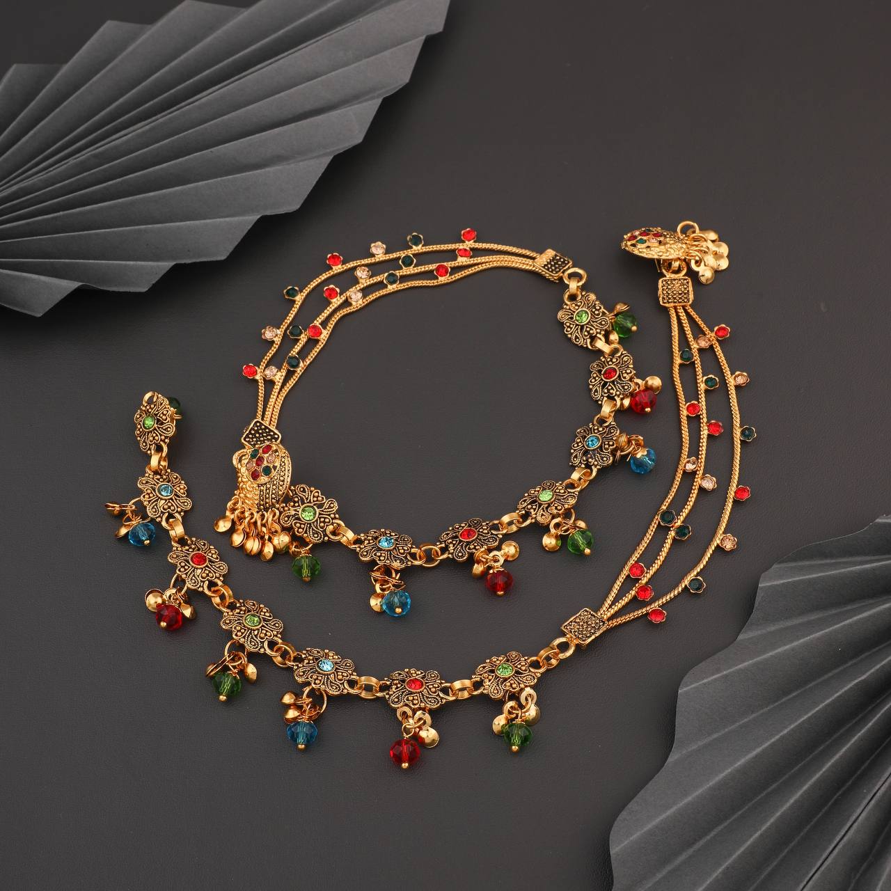 Fancy Golden Heavy Anklet For Womens