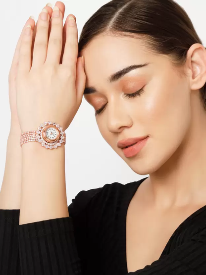 This Valentine Rose Gold Bracelet Watch and  Pendant Chain With Earrings For Womens