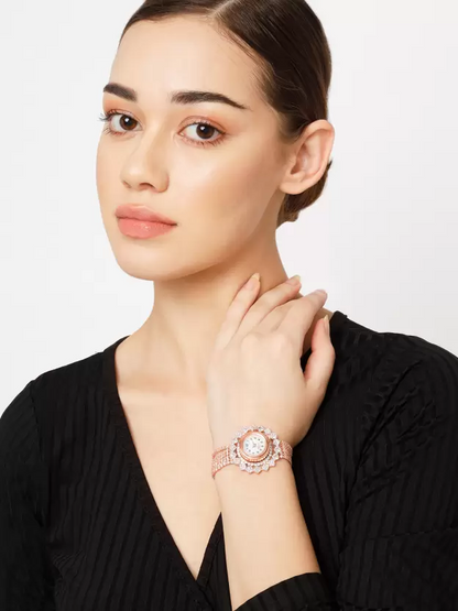 This Valentine Rose Gold Bracelet Watch and  Pendant Chain With Earrings For Womens