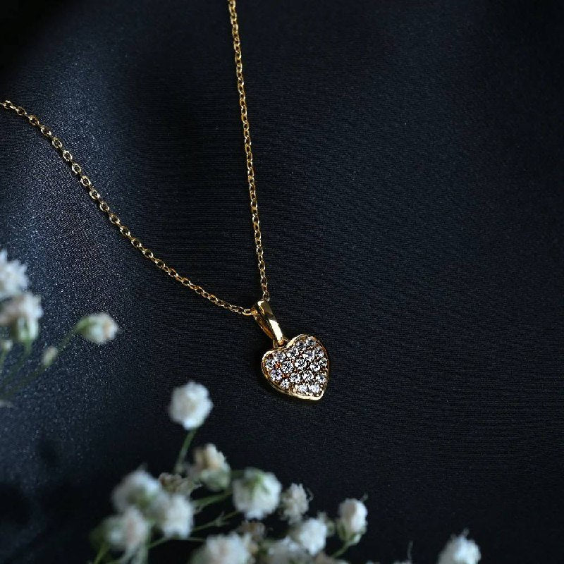 Gold-Plated Alloy Heart Shape Pendant Chain Necklace For Women And Girls