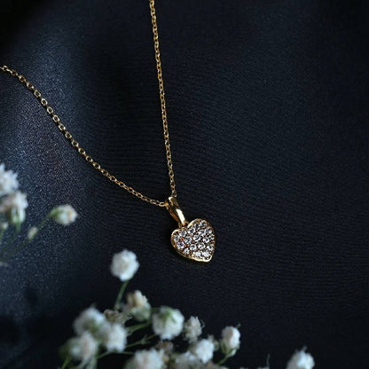 Gold-Plated Alloy Heart Shape Pendant Chain Necklace For Women And Girls