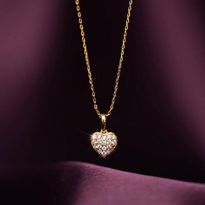 Gold-Plated Alloy Heart Shape Pendant Chain Necklace For Women And Girls