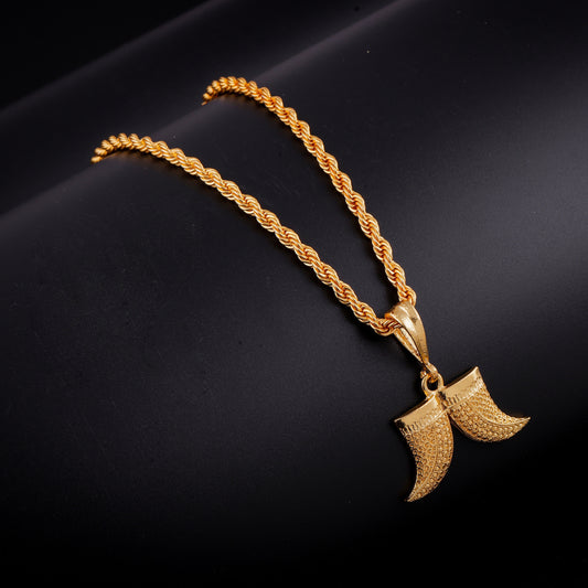 Gold Plated Brass Dual Artificial Nails Teeth Design Pendant Locket Necklace For Mens