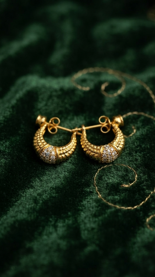 Gold-Plated Textured Crescent Half-Hoop Earrings with Stone Accents