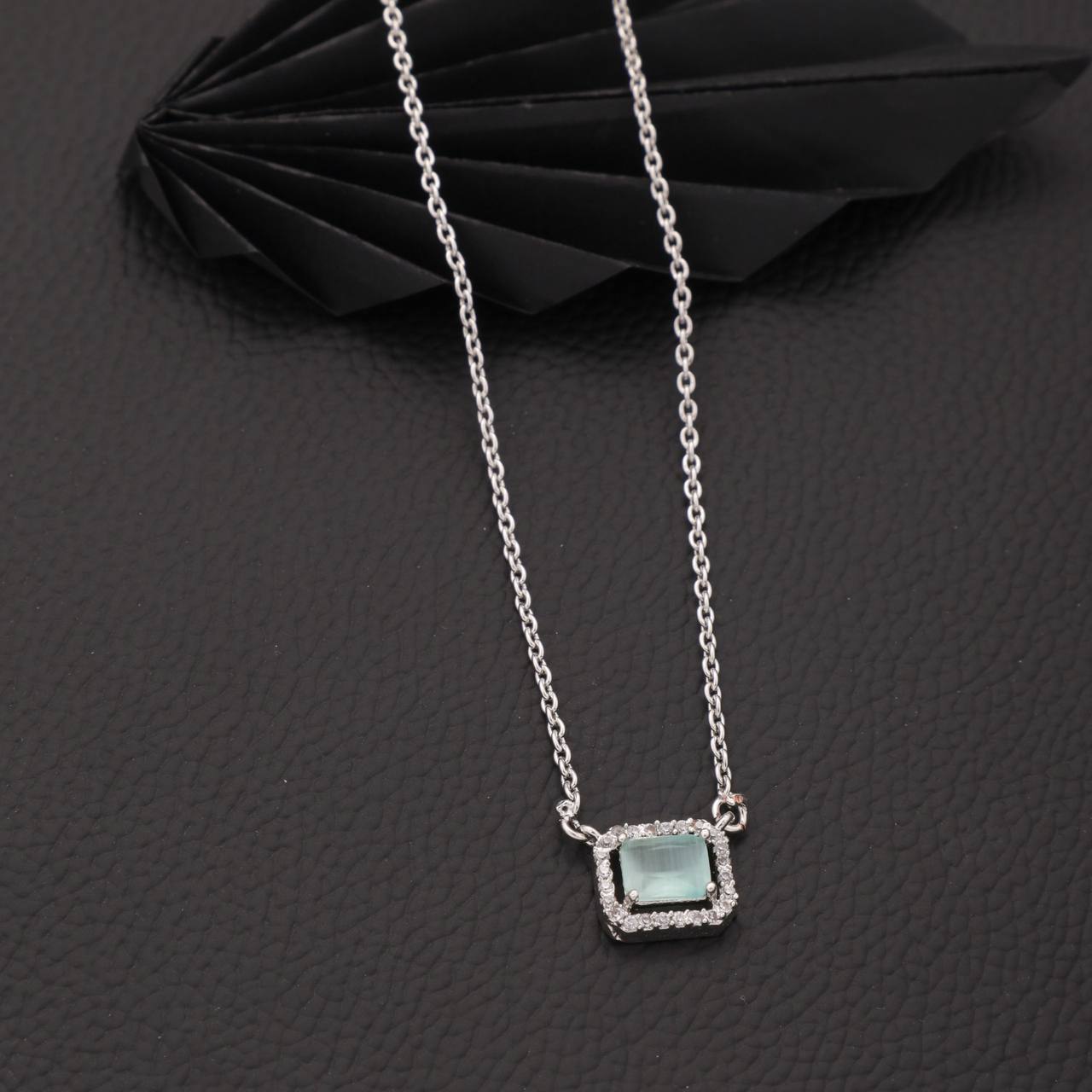 Green American diamond Alloy Fancy Silver Pendant With Chain For Womens