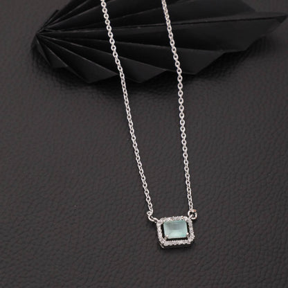 Green American diamond Alloy Fancy Silver Pendant With Chain For Womens