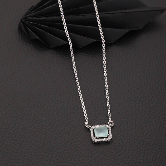 Green American diamond Alloy Fancy Silver Pendant With Chain For Womens