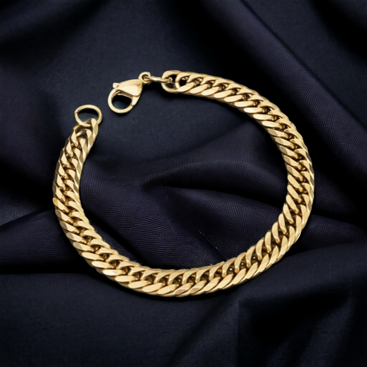 Gujju Jewellers Men's Gold Plated  Link Chain Miami Cuban Bracelet
