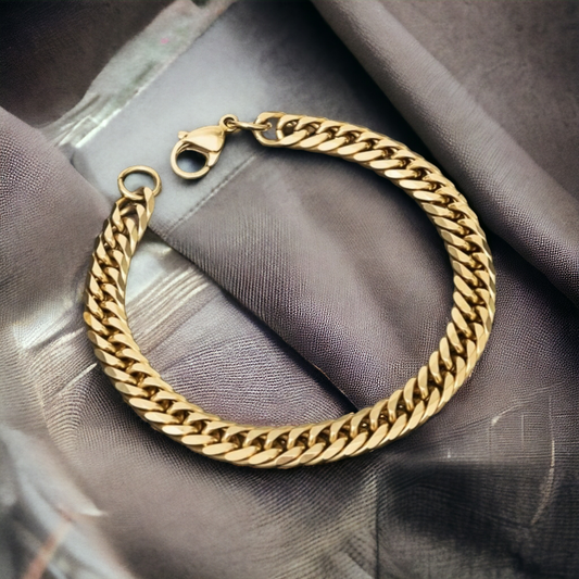 Gujju Jewellers Men's Gold Plated  Link Chain Miami Cuban Bracelet