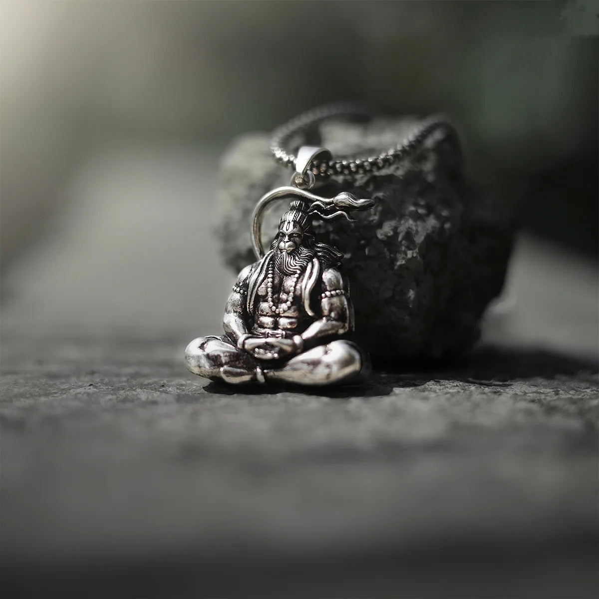Gujju Jewellers Present Meditation Hanuman Ji - Hanuman Raksha Kavach Silver Pendant Chain