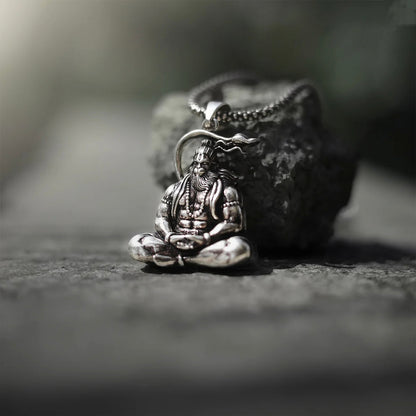 Gujju Jewellers Present Meditation Hanuman Ji - Hanuman Raksha Kavach Silver Pendant Chain