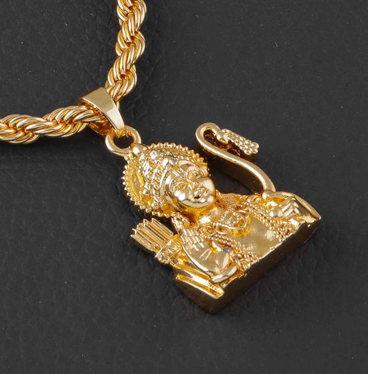 Gujju Stylish Gold Plated Chain and Ram pendant For Boys And Men's