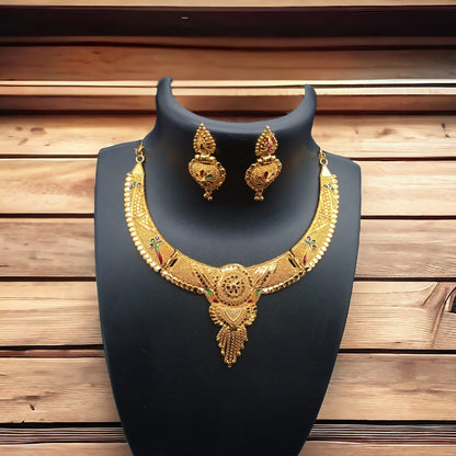 Gujju Jewellers Gold Alloy Necklace With Earrings For Women ( Pack of 1 )