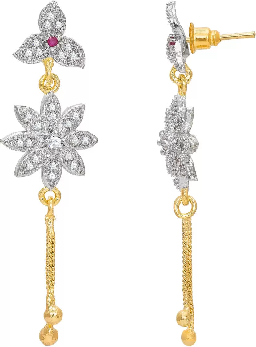 Latest Design Stylish Trendy Gold Plated Diamond Alloy Earring Set
