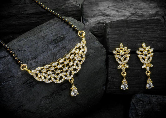Gold Plated  Mangalsutra Ad Pendant Necklace Tanmaniya Nallapusalu Pendant With Chain For Women And Girls