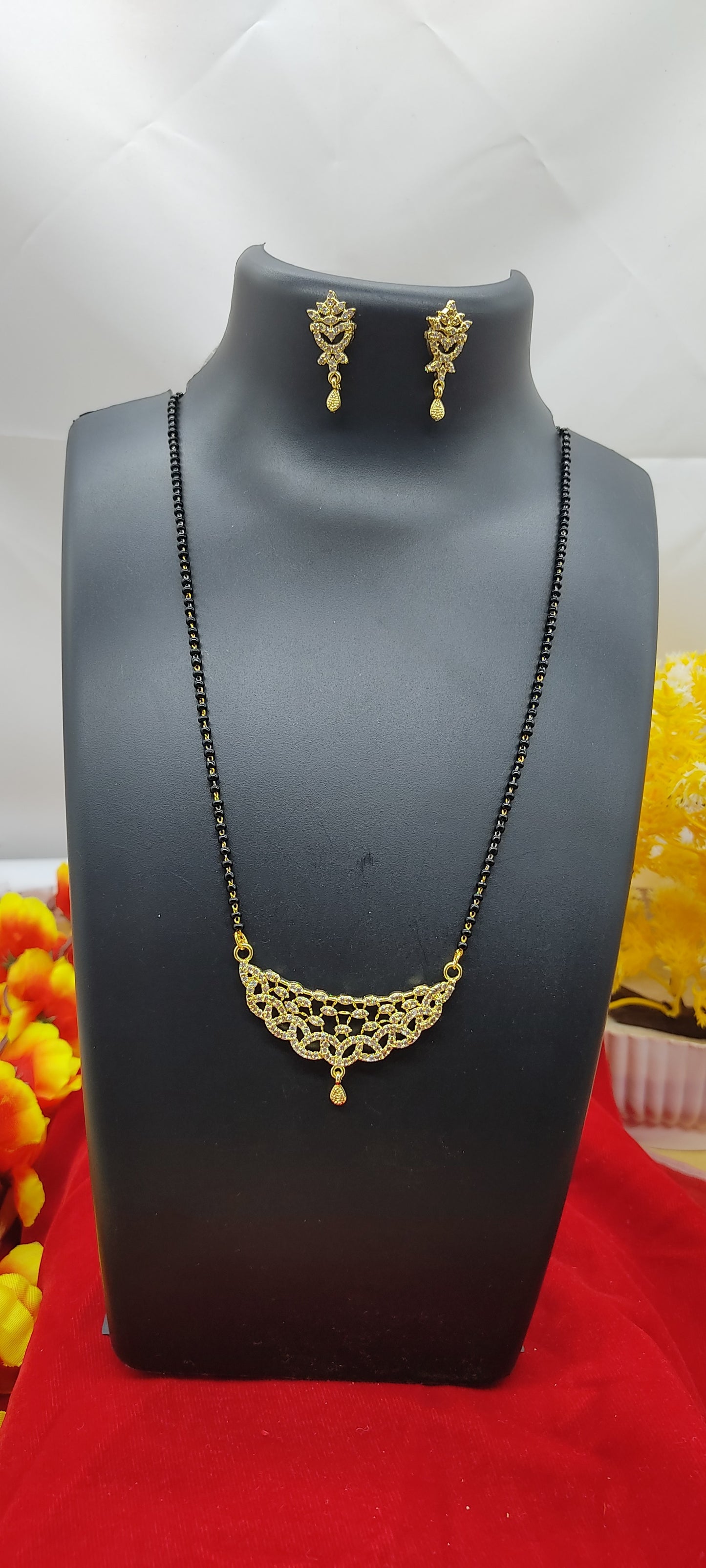 Gold Plated  Mangalsutra Ad Pendant Necklace Tanmaniya Nallapusalu Pendant With Chain For Women And Girls