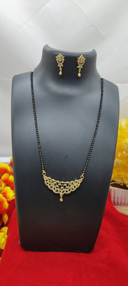 Gold Plated  Mangalsutra Ad Pendant Necklace Tanmaniya Nallapusalu Pendant With Chain For Women And Girls