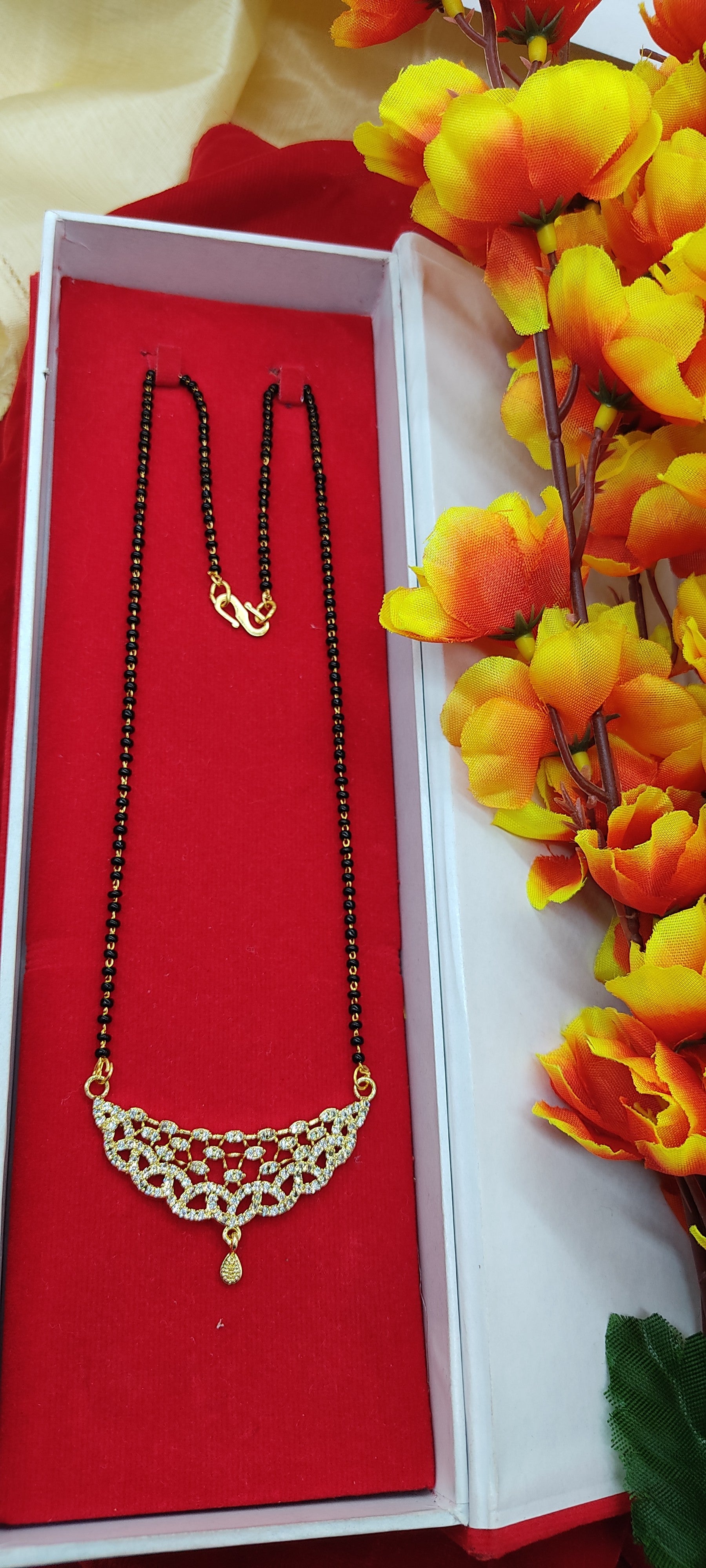 Gold Plated  Mangalsutra Ad Pendant Necklace Tanmaniya Nallapusalu Pendant With Chain For Women And Girls