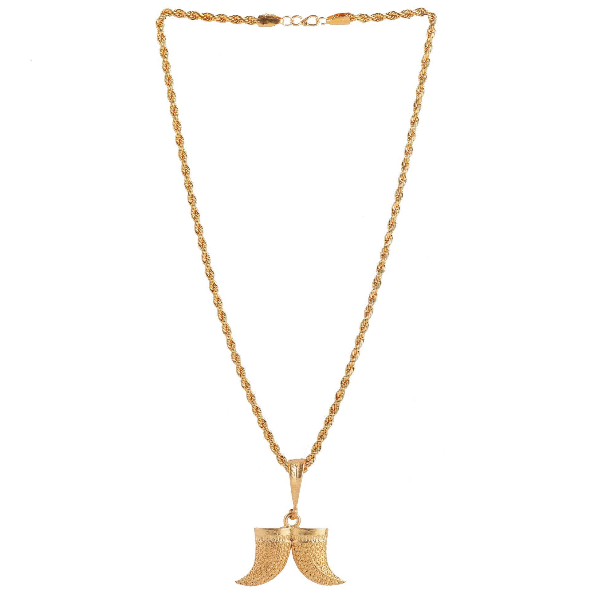 Gold Plated Brass Dual Artificial Nails Teeth Design Pendant Locket Necklace For Mens