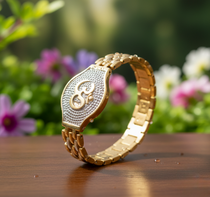 Men's Gold-Plated "Om" Designer Kada & Rudraksha Fusion Bracelet