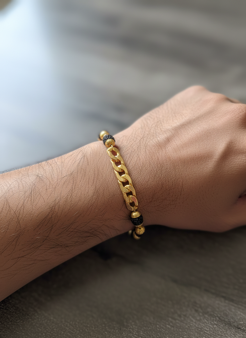Men's Gold-Plated "Om" Designer Kada & Rudraksha Fusion Bracelet