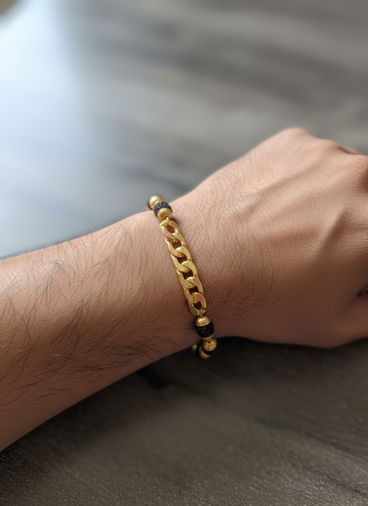 Men's Gold-Plated "Om" Designer Kada & Rudraksha Fusion Bracelet