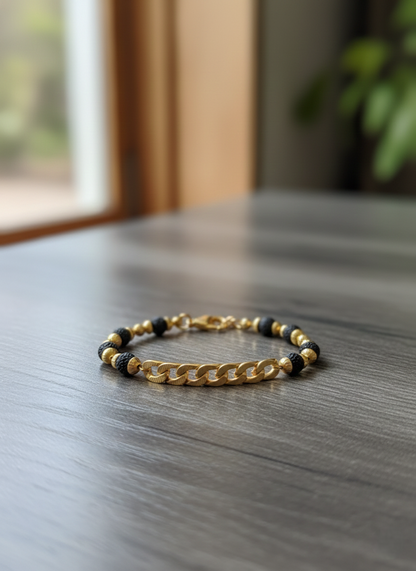 Men's Gold-Plated "Om" Designer Kada & Rudraksha Fusion Bracelet