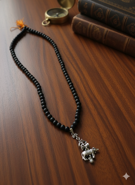 Original Karungali Malai with Shiv Trishul & Nandi Pendant