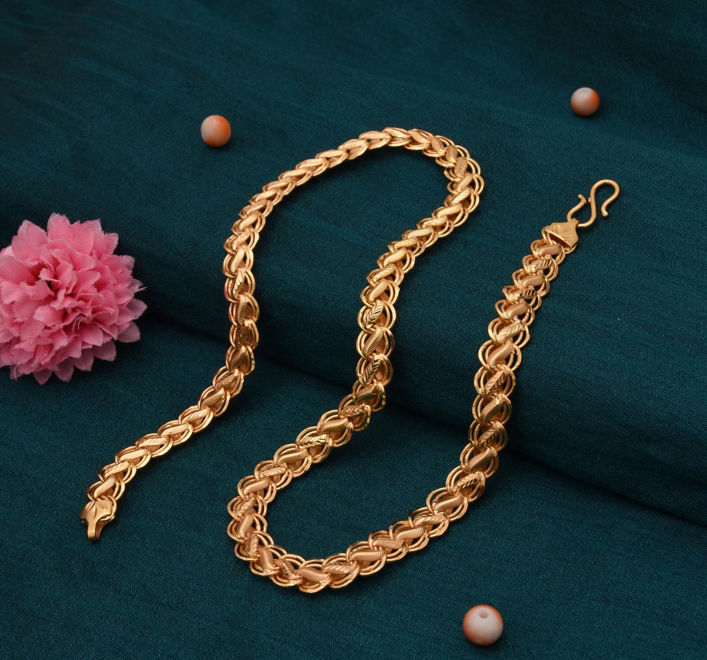 Men's Luxury Textured Interlocking Link Gold Chain