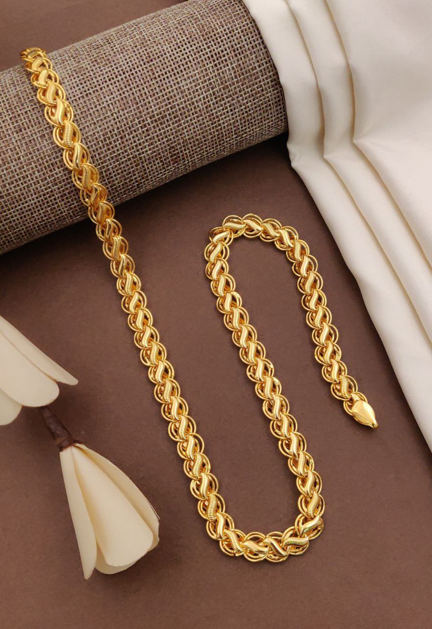 Men's Luxury Textured Interlocking Link Gold Chain