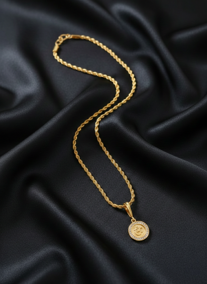 Men's Om Pendant With Gold-Tone Twisted Rope Chain