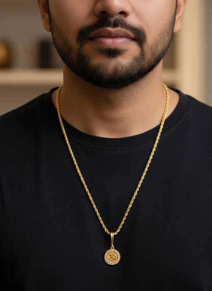 Men's Om Pendant With Gold-Tone Twisted Rope Chain