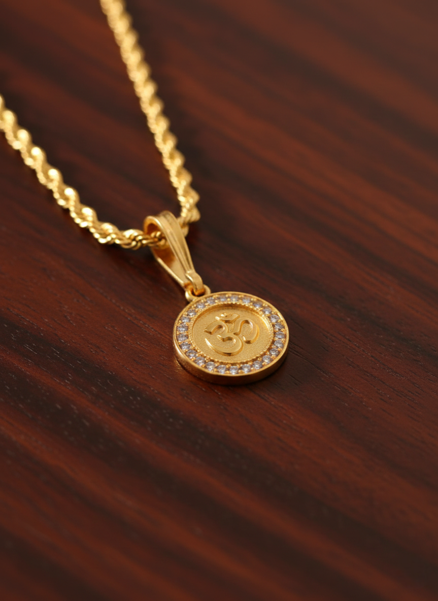 Men's Om Pendant With Gold-Tone Twisted Rope Chain