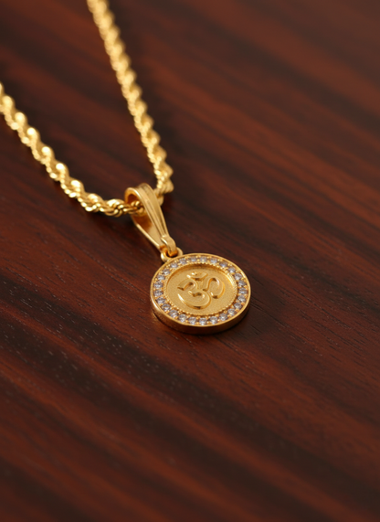 Men's Om Pendant With Gold-Tone Twisted Rope Chain