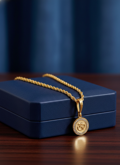 Men's Om Pendant With Gold-Tone Twisted Rope Chain