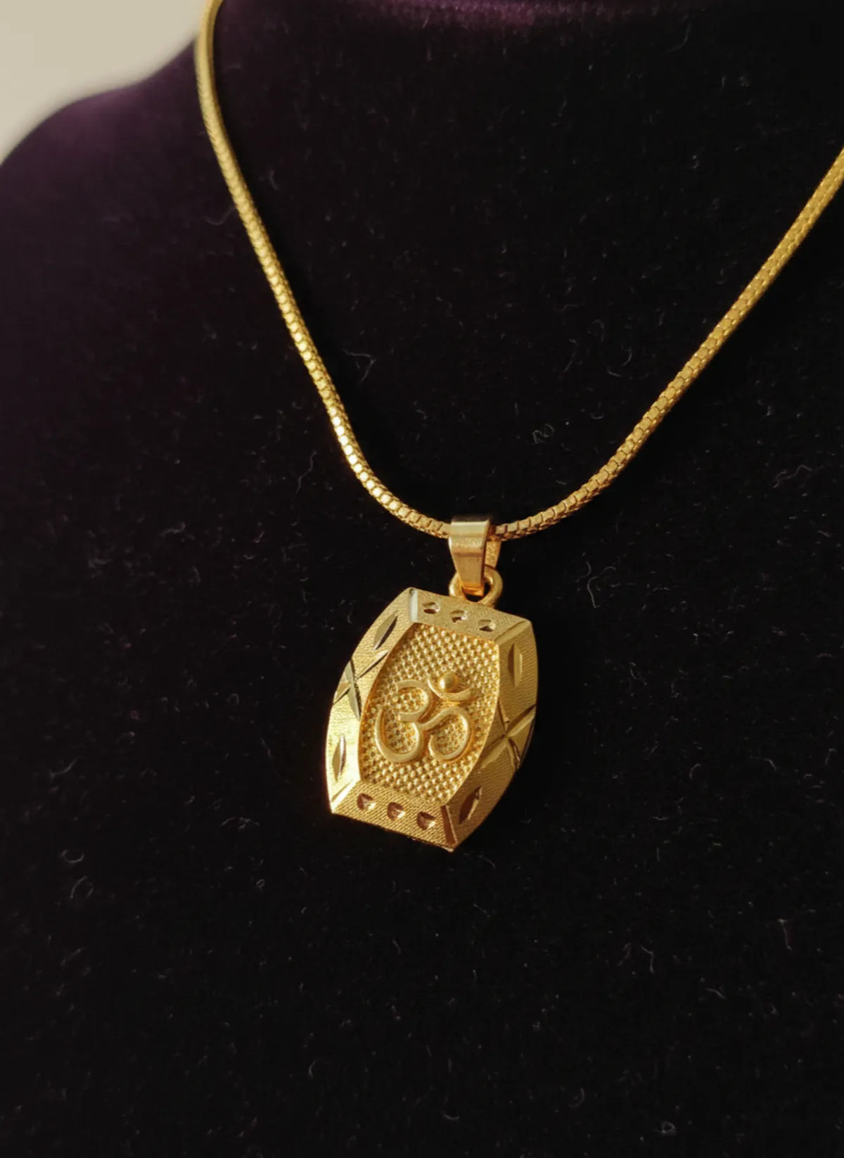 Men Sacred Om Engraved Micro Gold-Plated Pendant Necklace with Box Chain