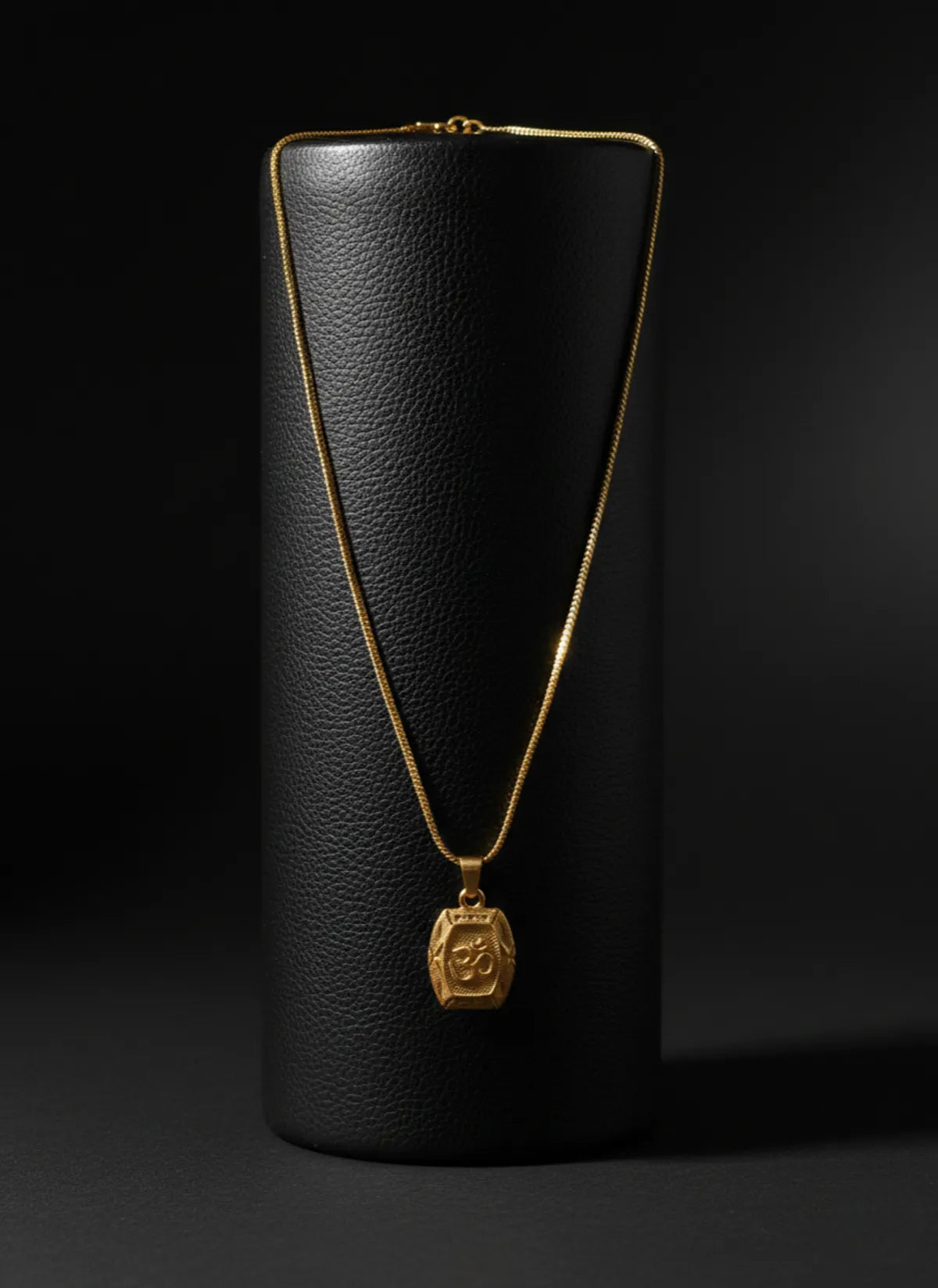 Men Sacred Om Engraved Micro Gold-Plated Pendant Necklace with Box Chain