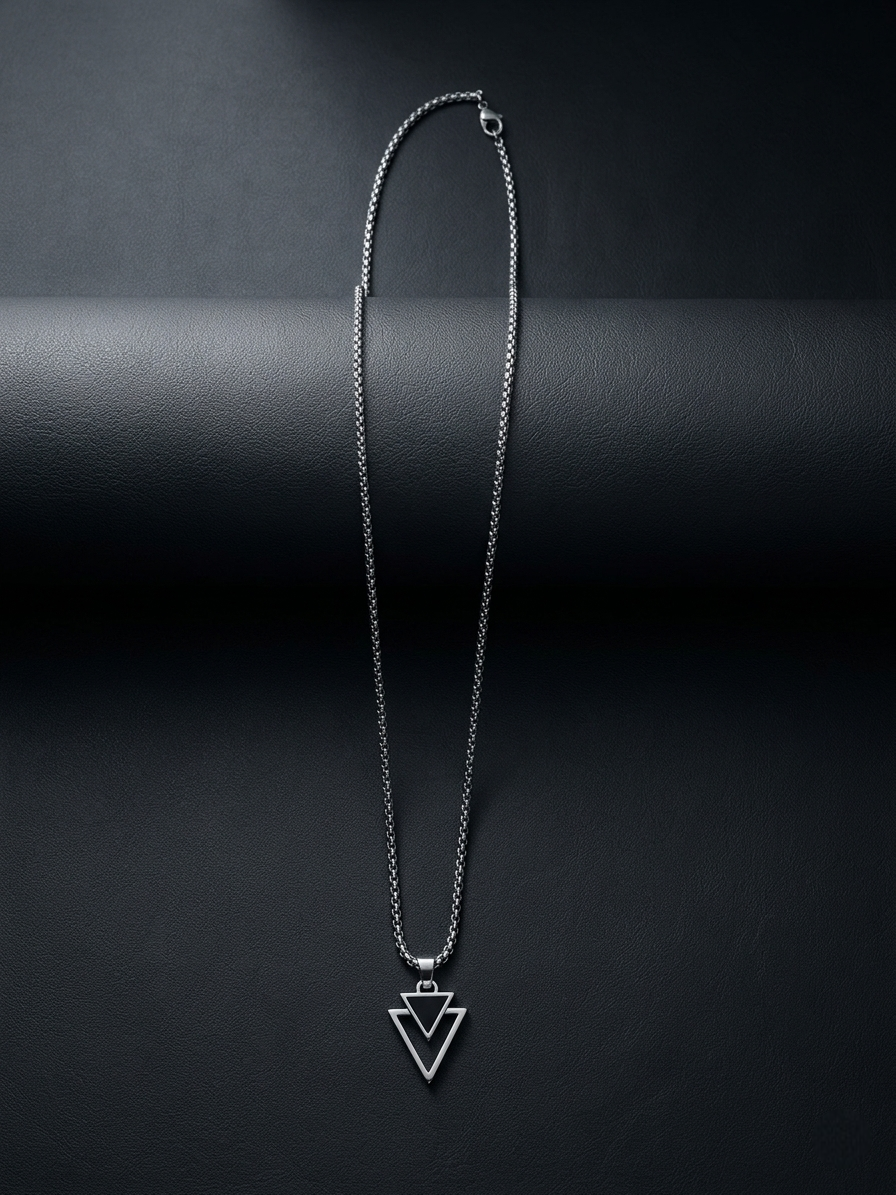 Men's Urban Edge Geometric Dual-Triangle Pendant With Box Chain