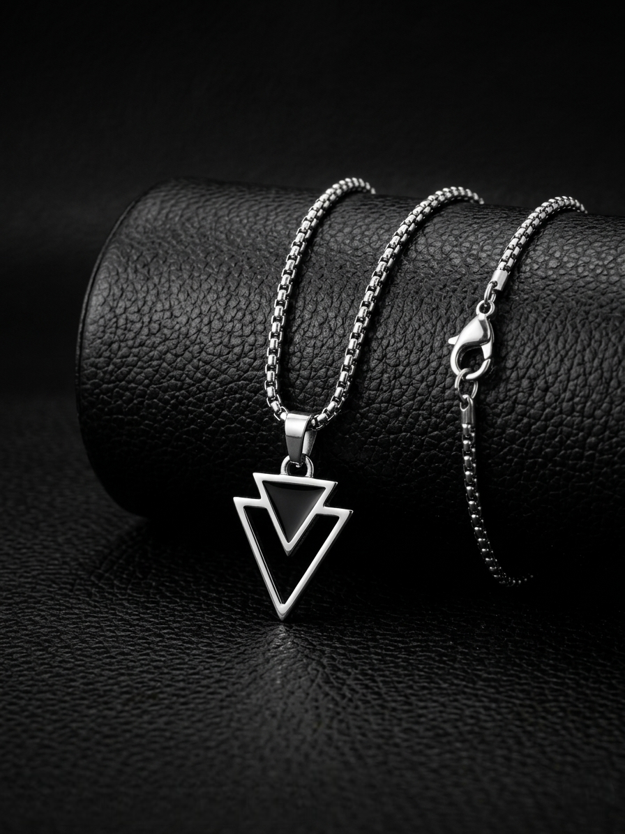 Men's Urban Edge Geometric Dual-Triangle Pendant With Box Chain