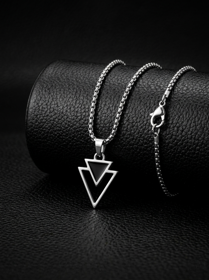 Men's Urban Edge Geometric Dual-Triangle Pendant With Box Chain