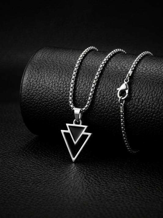 Men's Urban Edge Geometric Dual-Triangle Pendant With Box Chain