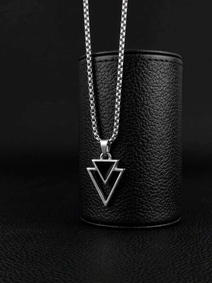 Men's Urban Edge Geometric Dual-Triangle Pendant With Box Chain