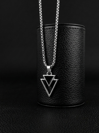 Men's Urban Edge Geometric Dual-Triangle Pendant With Box Chain