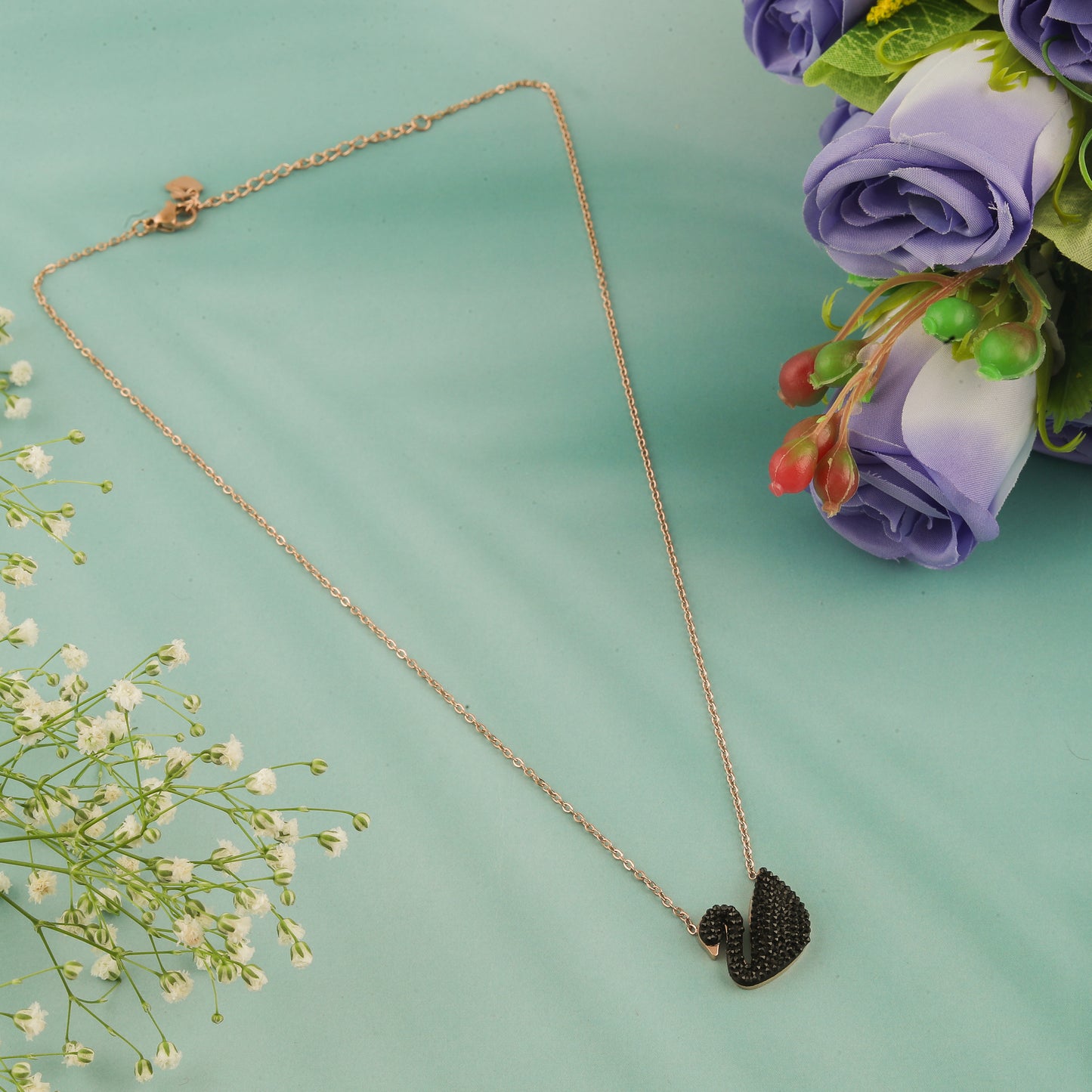 Micro Rose Diamond Beautiful Black Duck Shape Daily wear pendent and chain