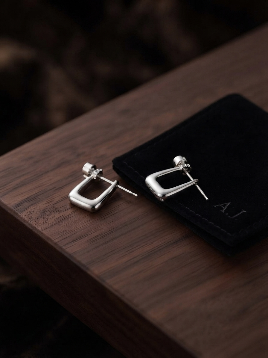Minimalist Geometric Silver U-Shaped Huggie Earrings