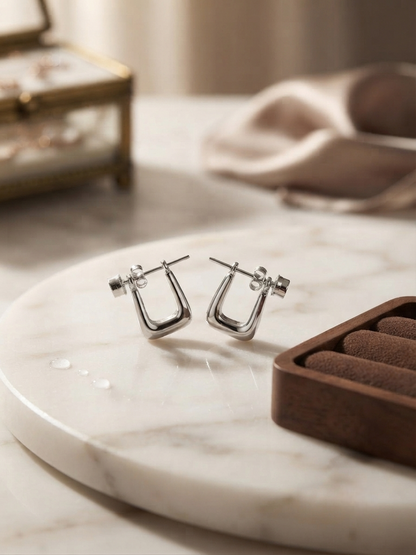 Minimalist Geometric Silver U-Shaped Huggie Earrings
