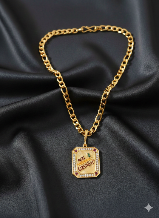 Premium Gold-Plated Jai Dwarkadhish Flute & Murli  Pendant With Curb Link Chain for Mens