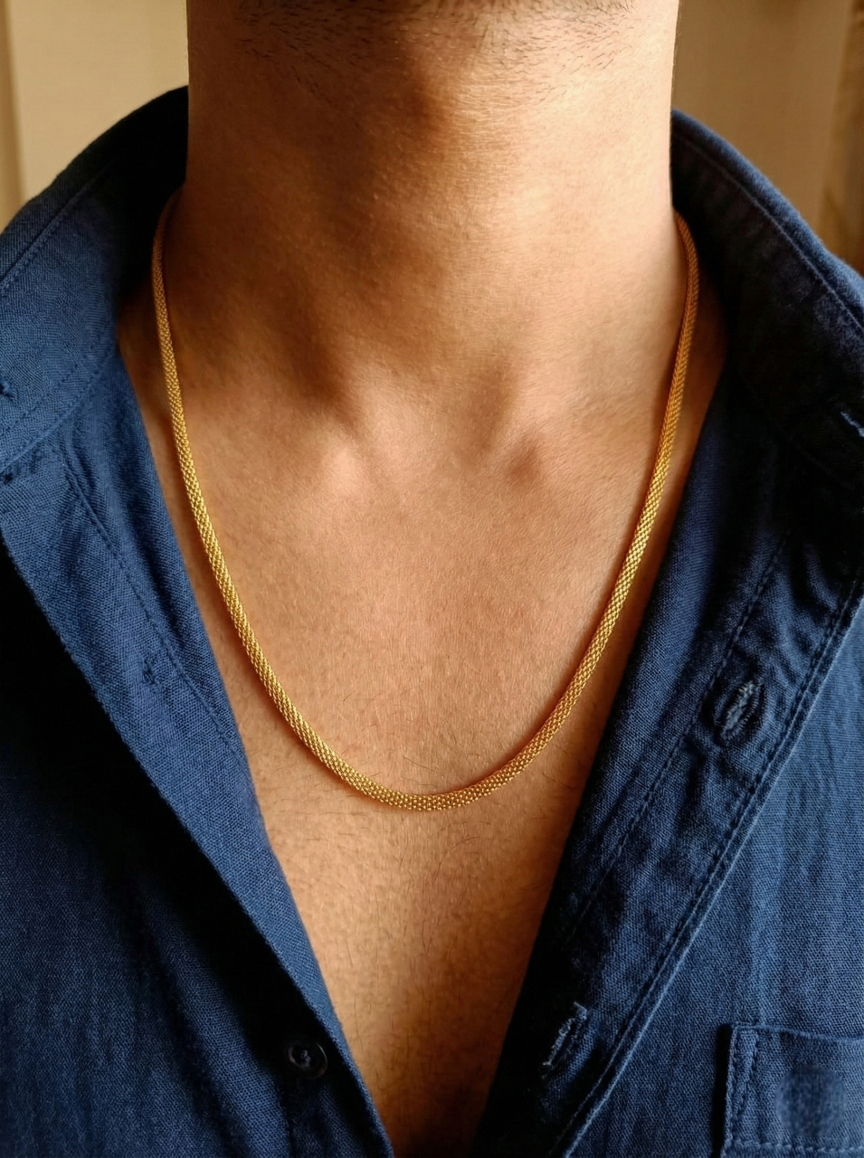 Premium Gold Plated Mesh Popcorn Chain for Men & Women